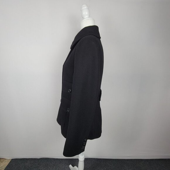 BCBGMAXAZRIA Coat Black Long Sleeve Lined Double Breasted Wool Rayon Acrylic M - Picture 3 of 10